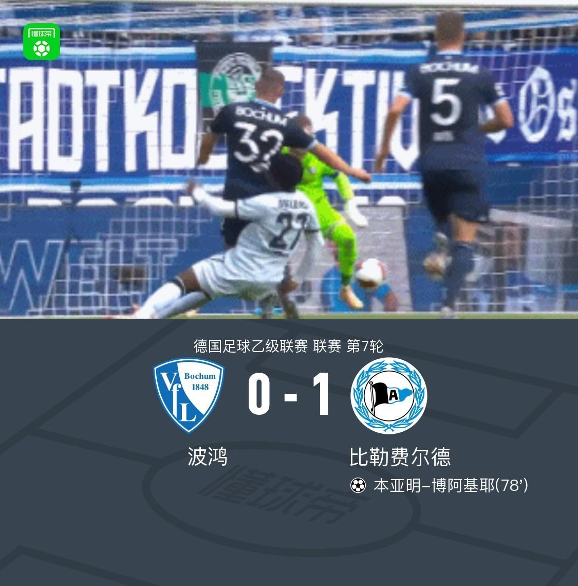 比勒费尔德1-0波鸿,本亚明-博阿基耶制胜